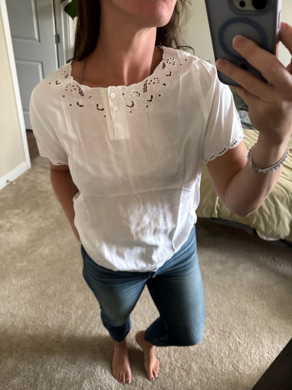 NEW Orvis White Eyelet Embroidered Blouse Size Medium